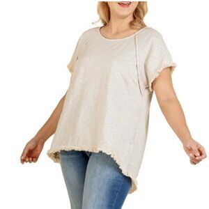 Umgee Frayed Hem‎ Cotton Short Sleeve Tunic Top Size M NEW Coastal Beachy